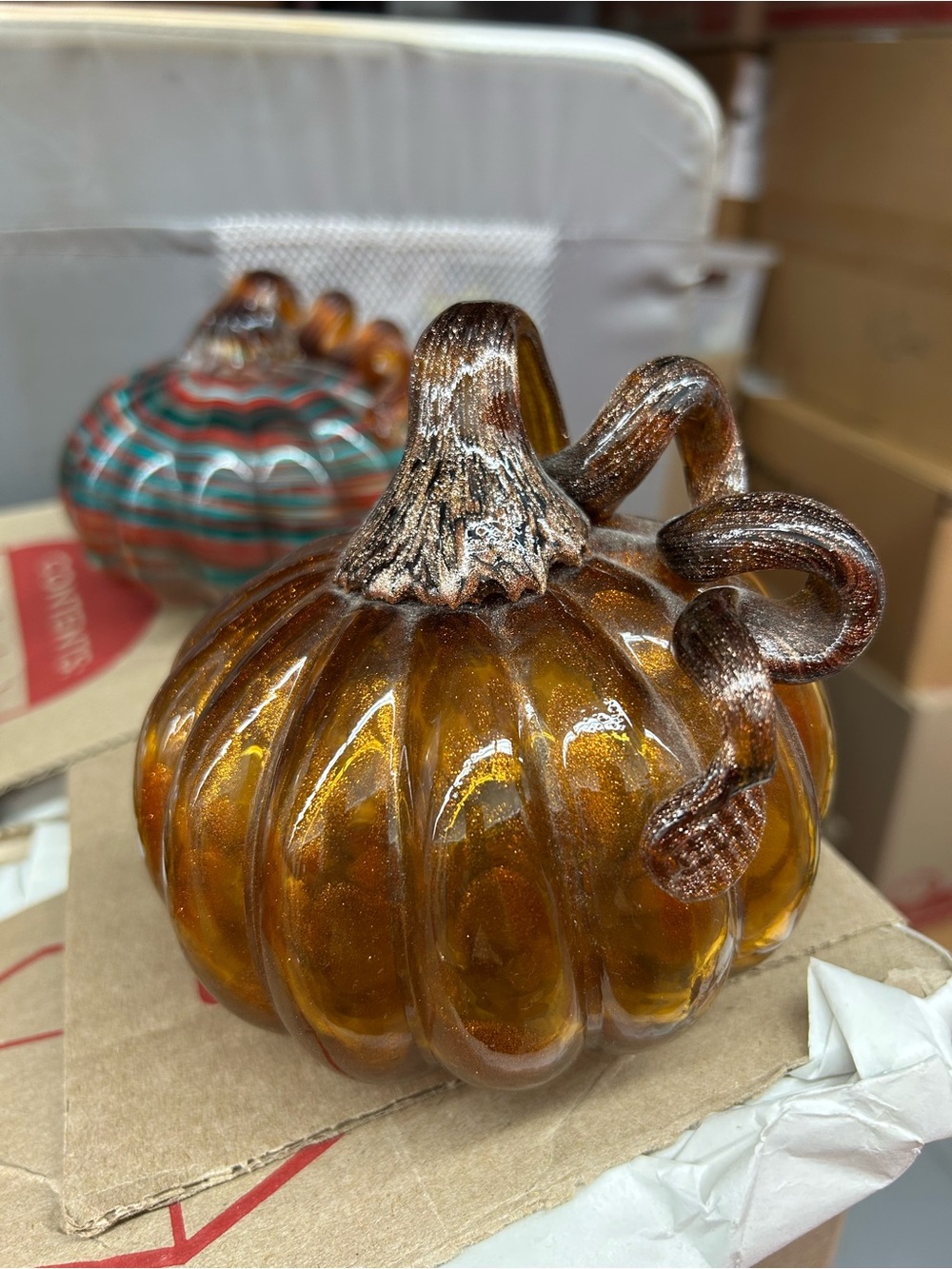 Amber Glass Pumpkin Decorative Accent - Home Art